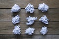 Collection of various crumpled paper on wood table background Royalty Free Stock Photo