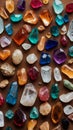 Collection of various crystals and minerals on wooden table. Royalty Free Stock Photo