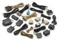 Collection of various electronic cables and connectors Royalty Free Stock Photo