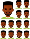 Set of different african american avatar man in colorful flat style. Royalty Free Stock Photo