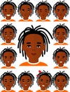 Set of different african american avatar man in colorful flat style. Royalty Free Stock Photo