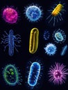 Exploration of diverse bacterial evolution showcasing unique forms and structures in vibrant colors. Generative AI
