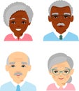 Set of different african american, european avatar old peoples in colorful flat style. Royalty Free Stock Photo