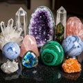 A collection of various gemstones displayed on a dark surface Royalty Free Stock Photo