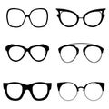 Collection of various glasses. To be worn by women, men and children. Eye glasses set. Vector illustration