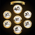 A collection of various gold anniversary labels illustration