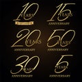 A collection of various gold anniversary labels illustration