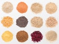 Collection of various grains and cereals on white background Royalty Free Stock Photo