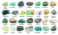 Collection of various green gemstones with names