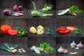 Collection of various green vegetables on wooden background Royalty Free Stock Photo