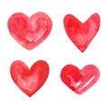 Collection of various hand drawn watercolor heart shapes Royalty Free Stock Photo