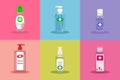 A collection of various hand sanitizers from the corona virus flat illustration