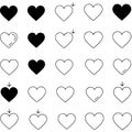 Collection of various heart shapes with different styles and orientations isolated on transparent background Royalty Free Stock Photo