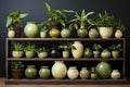 Collection of various houseplants displayed in ceramic pots