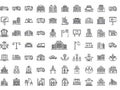 City Infrastructure and Public Services Line Icons Set with Buildings Transport and Facilities Royalty Free Stock Photo