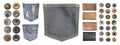 Collection of various jeans parts Royalty Free Stock Photo