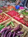 A collection of various kinds of fresh vegetables on a stall ready to be sold at a market in the Ciperna area