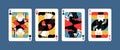 Collection of various king playing cards vector flat illustration. Colorful gamble symbol graphic design isolated. Four