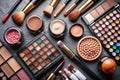 Various makeup products on dark background Royalty Free Stock Photo