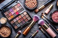 Various makeup products on dark background Royalty Free Stock Photo