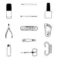 Collection with various manicure accessories, equipment, tools icons Royalty Free Stock Photo