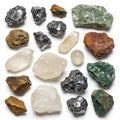 A collection of various mineral samples displayed on a white background. The Royalty Free Stock Photo