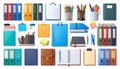 Assorted office supplies and stationery binders folders Royalty Free Stock Photo