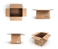 Collection of various open cardboard boxes on white background Royalty Free Stock Photo