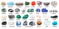 Collection of various polished stones with names Royalty Free Stock Photo