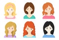 Collection of various portrait girls with different hairstyles and hair color isolated on white background. Vector illustration