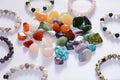 Collection of various raw mineral gemstones