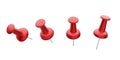 Collection of various red push pins isolated on white background. Set of thumbtacks. Top view. Close up. Vector illustration Royalty Free Stock Photo