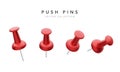 Collection of various red push pins isolated on white background. Set of thumbtacks. Top view. Close up. Vector illustration Royalty Free Stock Photo