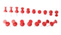 Collection of various red push pins. Thumbtacks on white Royalty Free Stock Photo