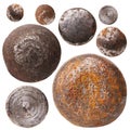 Collection of various rusty rivet heads isolated on white background Royalty Free Stock Photo