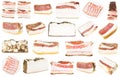 Collection of various salted Salo pork fatback