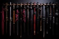 collection of various samurai swords in a row