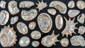 A range of shapes sizes and textures featuring iridescent nacre with Royalty Free Stock Photo