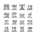 Collection of various sewing machine illustrations in black and white Royalty Free Stock Photo