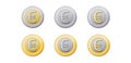 A collection of various silver and golden simplified Euro coins.