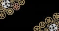 Assortment of Vintage Clockwork Gears and Cogs Arranged on Black Background mechanical Royalty Free Stock Photo