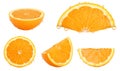 Collection of various slices of orange isolated on transparent background. each one is shot separately.