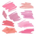 Collection of various Smears nude lipstick on white background. Vector marker label