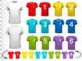 Collection of various soccer jerseys with numbers.