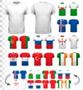 Collection of various soccer jerseys. Royalty Free Stock Photo