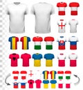 Collection of various soccer jerseys. Royalty Free Stock Photo