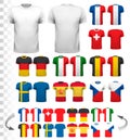 Collection of various soccer jerseys. The T-shirt is transparent Royalty Free Stock Photo