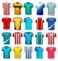 Collection of various soccer jerseys. Royalty Free Stock Photo