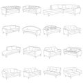 A Collection of Various Sofa and Couch Line Drawings Royalty Free Stock Photo