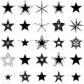 Collection of various star shapes and designs in black and white isolated on transparent background Royalty Free Stock Photo